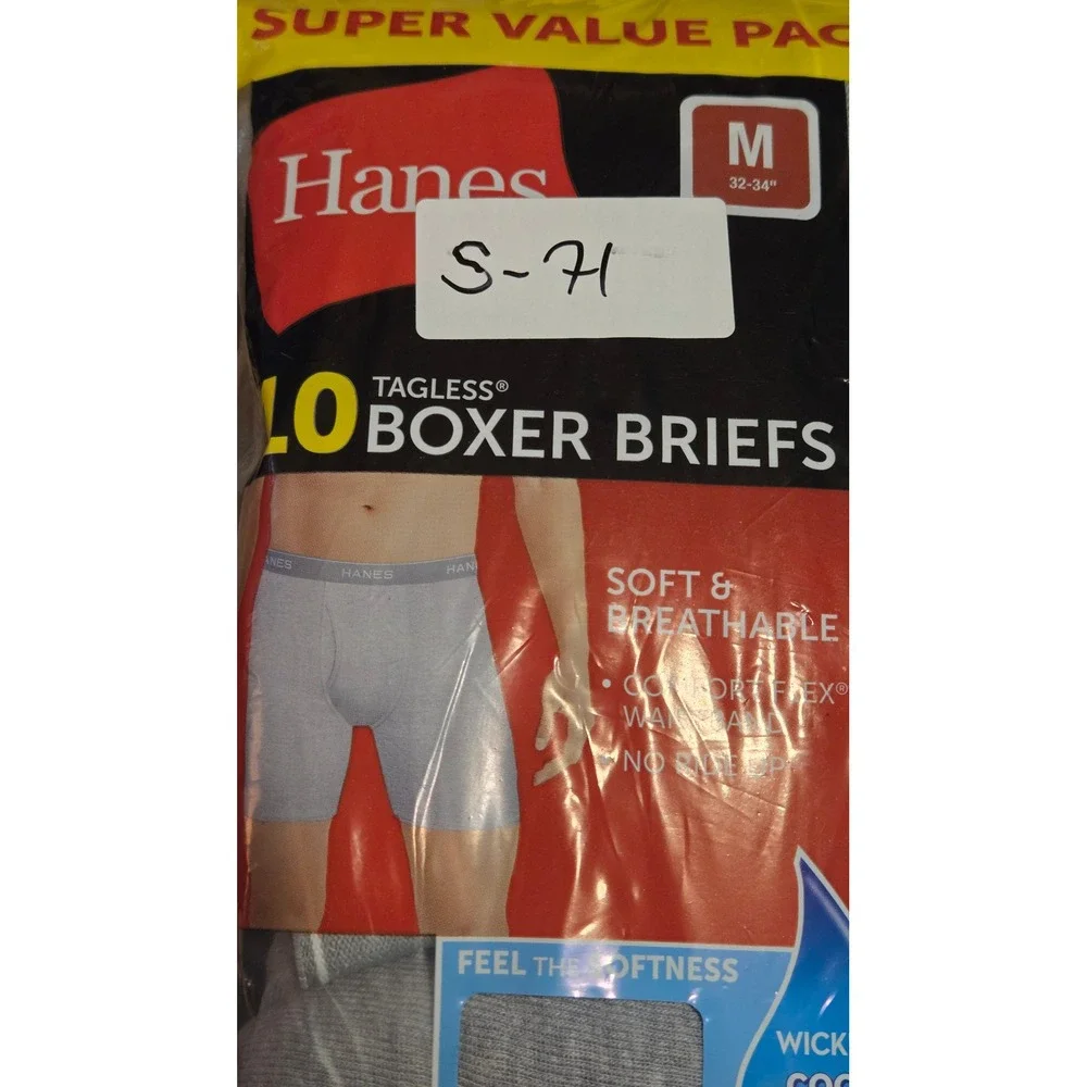 Hanes Mens 10 Pack Tagless Boxer Briefs Black Grey Cool Comfort Size M 32-34